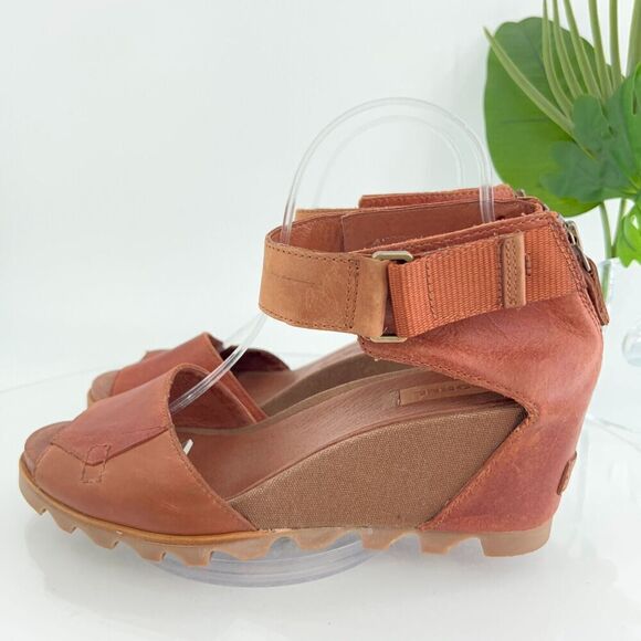 Sorel Joanie II Sandals Women's 10.5 Brown Leather Lace Up Lug Sole Wedge Heel - Picture 5 of 15